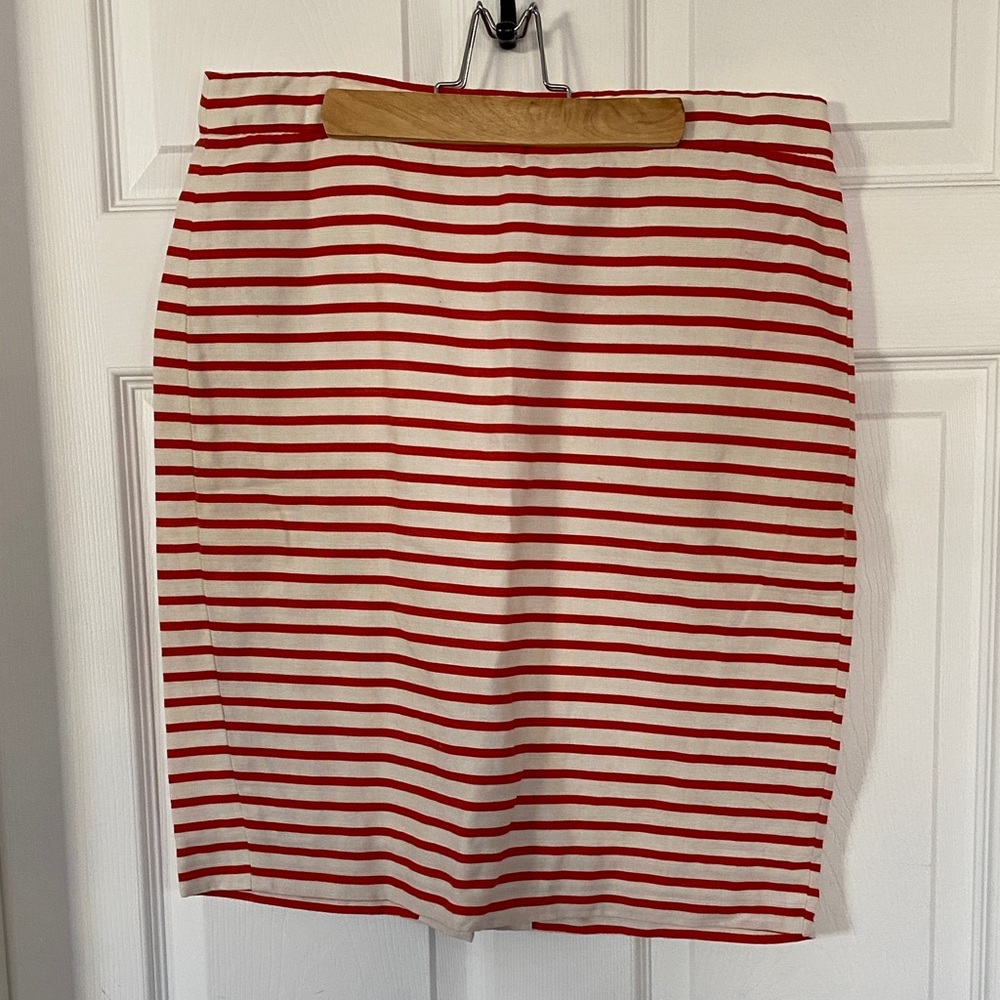 J. Crew Striped Red and White Pencil Skirt